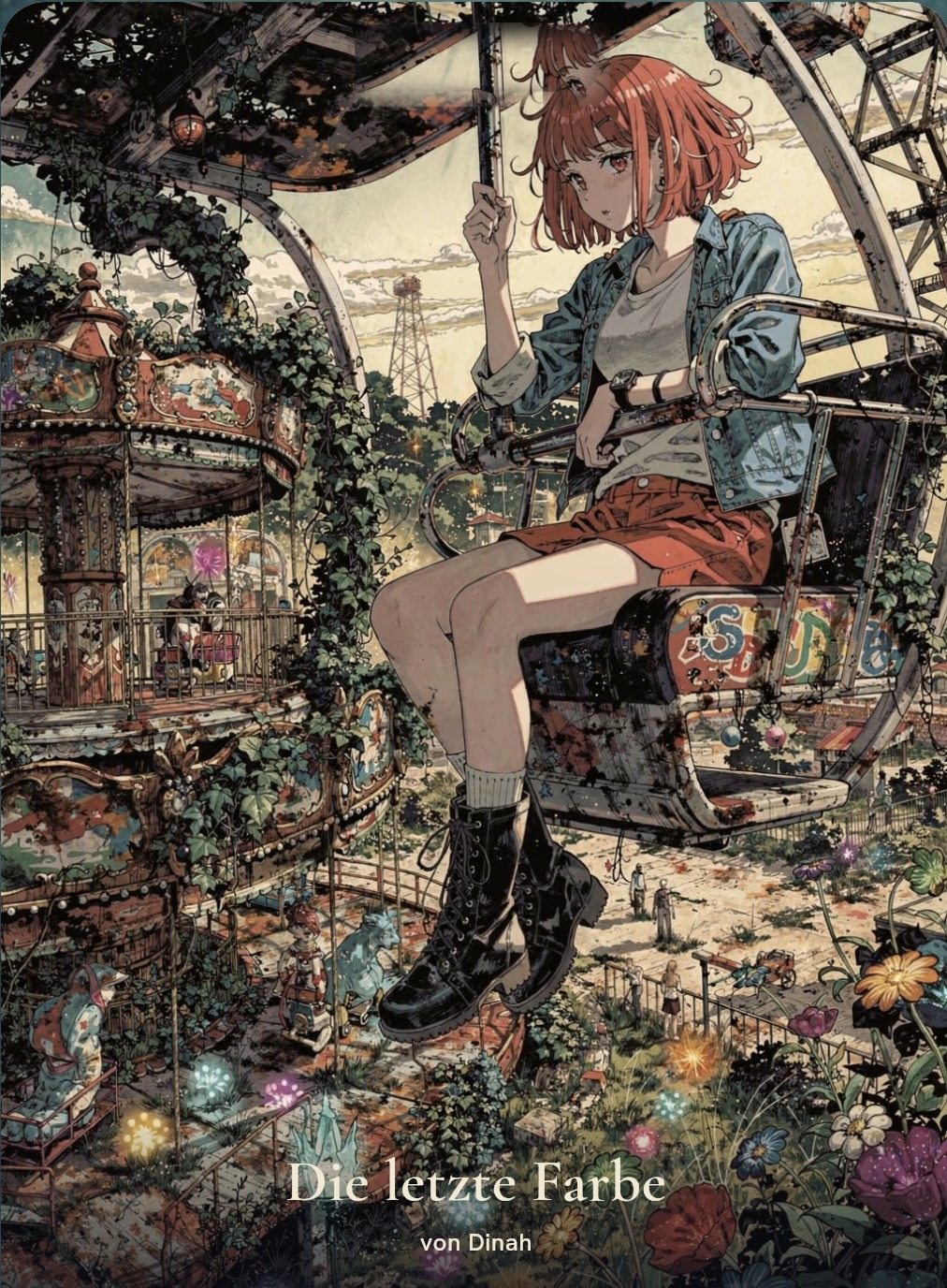 Beispiel-Buchcover im Sternentusche-Stil: das Mädchen Nova in einem verwunschenen Vergnügungspark