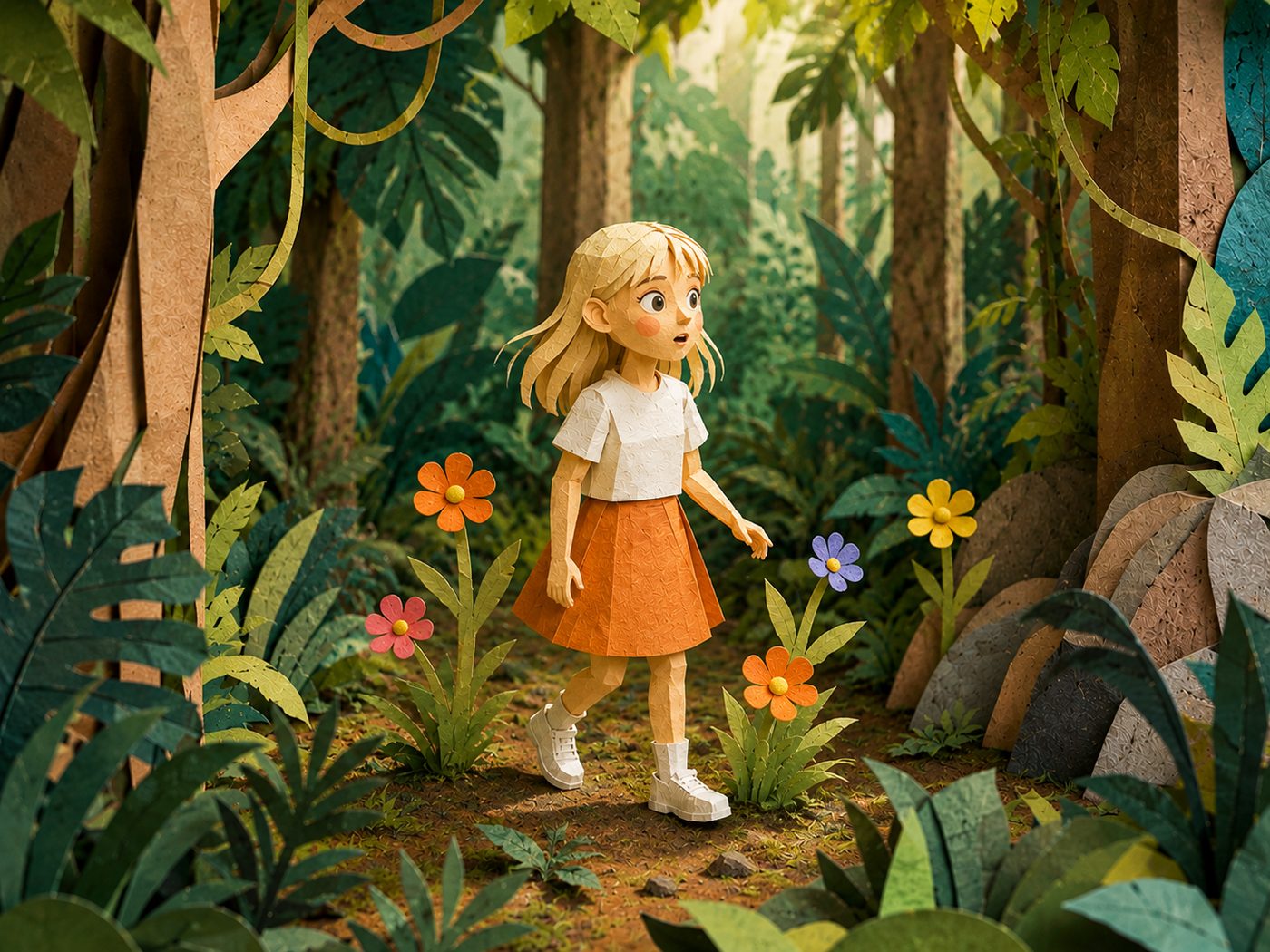 Mädchen läuft durch einen Wald – wie eine Szene in einem Film